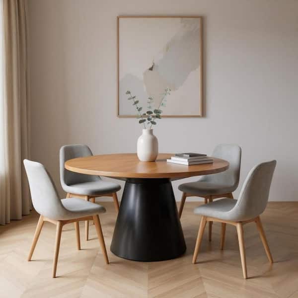 Brown Wood 63.00 in. Pedestal Base Dining Table Seats 4