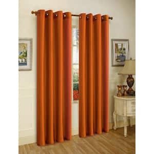 Brick Faux Silk 100% Polyester Solid 55 in. W x 84 in. L Grommet Sheer Curtain Window Panel (Set of 2)