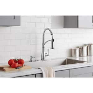 Mandouri Single-Handle Spring Neck Pull-Down Kitchen Faucet with Soap Dispenser in Stainless Steel