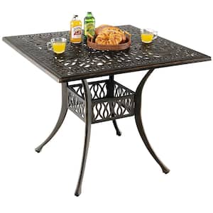 35.4 in. Patio Square Dining Table Cast Aluminum Umbrella Hole All-weather Outdoor