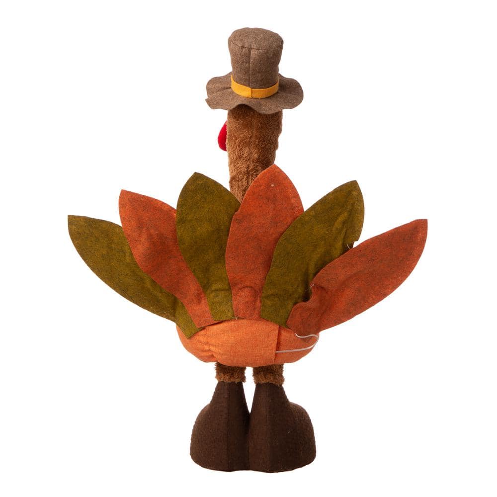 Autumn Orange Fabric Turkey Decor with Telescoping Legs
