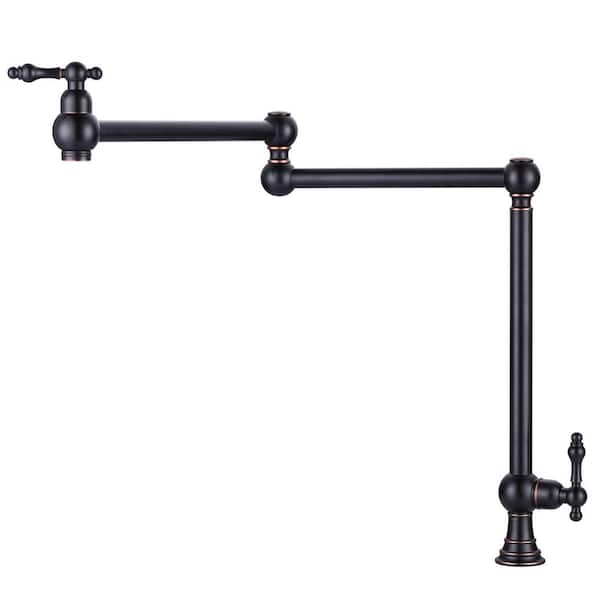 WOWOW Oil Rubbed Bronze Deck Mounted Pot Filler with Double Handle and Joint Swing Arm in Solid Brass