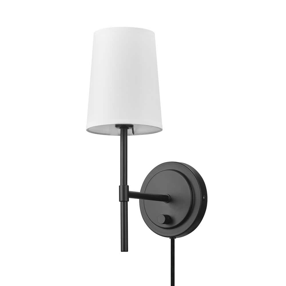 Hampton Bay Ridgeway 1-Light Matte Black Wall Sconce with LED Bulb (T20)