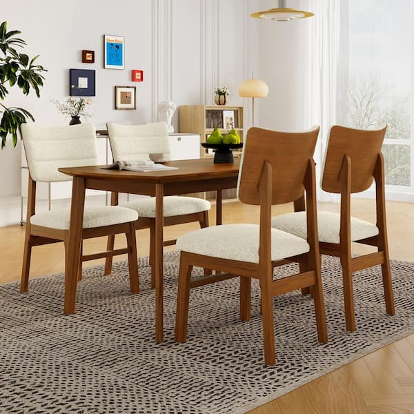 5-Piece Rectangle Brown/Beige Wood Top Dining Room Set Seats 4