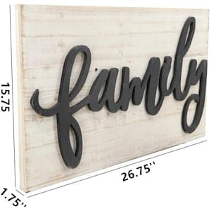 Family 3D Black Lettering and Whitewashed Wood Plaque Wall Decorative Sign