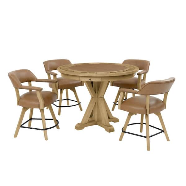 Rylie 5-Piece Natural Wood Counter Dining Set Seats 4 with Game Top