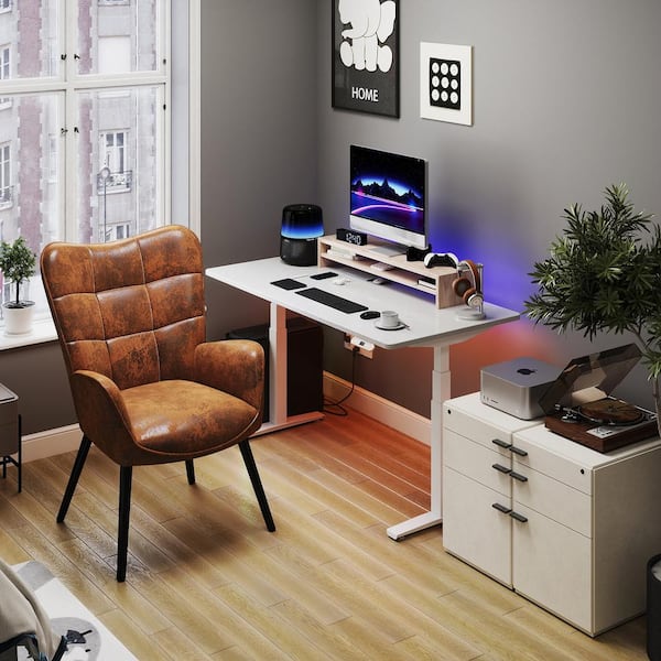 Homy Casa KGAMT Suede Upholstered Ergonomic Gaming Chair in Brown with Foam Cushion, Adjustable Foot Pads and Armrests