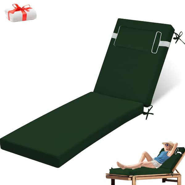 YLLN 71 in. x 21 in. x 4 in. (1-Pack) Outdoor Chaise Lounge Cushion, Waterproof Lounge Patio Cushion With a Towel Dark Green