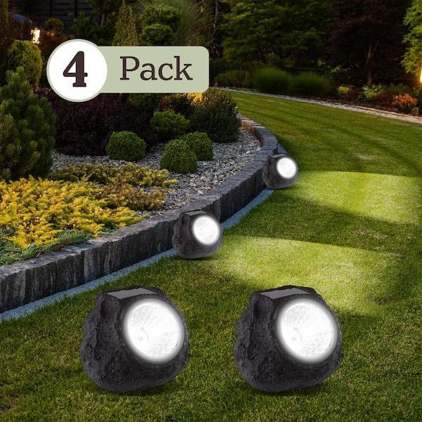 Black Solar Powered LED Rock Landscaping Light (4-Pack)
