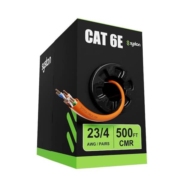 500 ft. Orange CMR Riser Rated CAT6E 600 MHz 23 AWG Solid Bare Copper Ethernet Network Cable Data Wire - Bulk No Ends