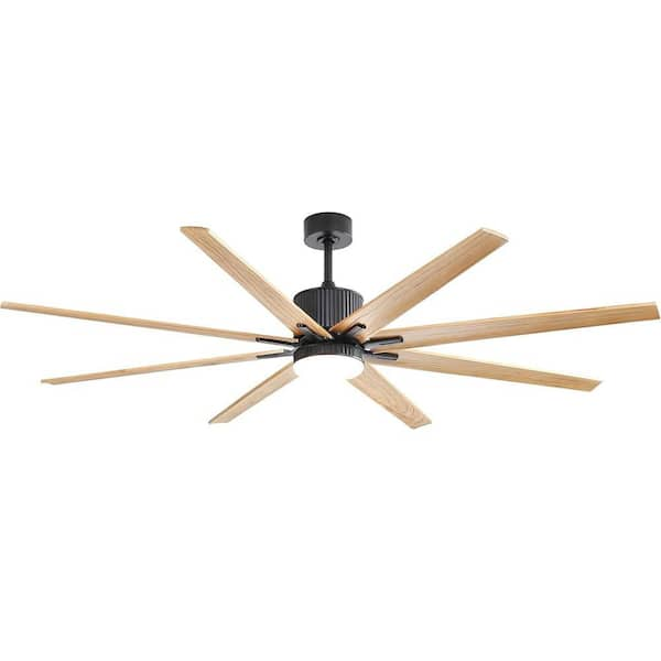 76 in. Smart Indoor/Outdoor Black LED Ceiling Fan with APP, Remote and Wall Control, Reversible DC Motor, Wood