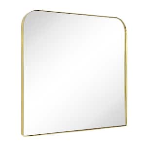 Decole 34 in. W x 30 in. H Large Rectangular Stainless Steel Framed Wall Mounted Bathroom Vanity Mirror in Brushed Gold