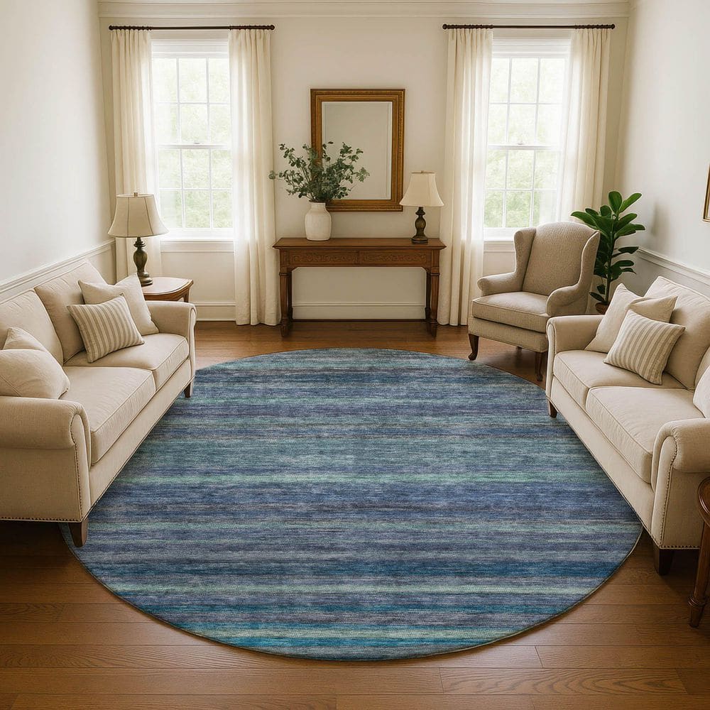 Mayfield Premium Machine Washable Abstract AMF1639 Blue 8 ft. x 8 ft. Round Rug price history on PriceWatchPro