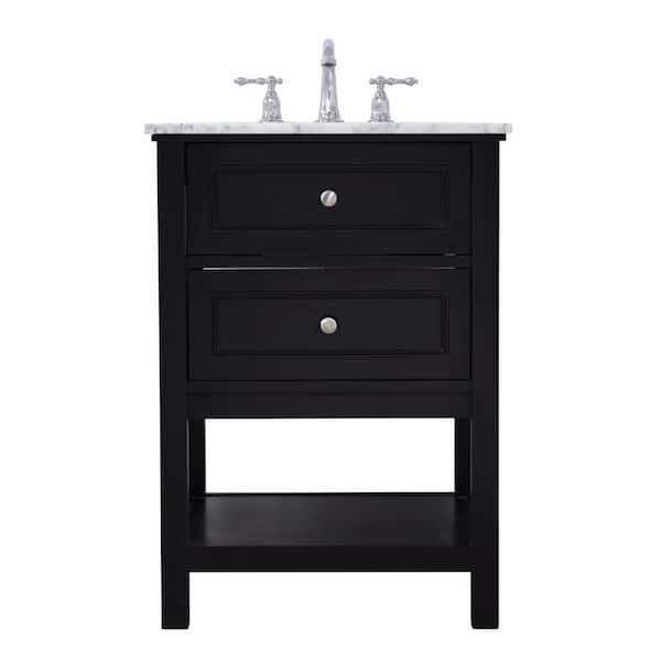 Unbranded Timeless Home Gina 24 in. W x 22 in. D x 33.75 in. H Single Bathroom Vanity in Black with Carrara White Marble