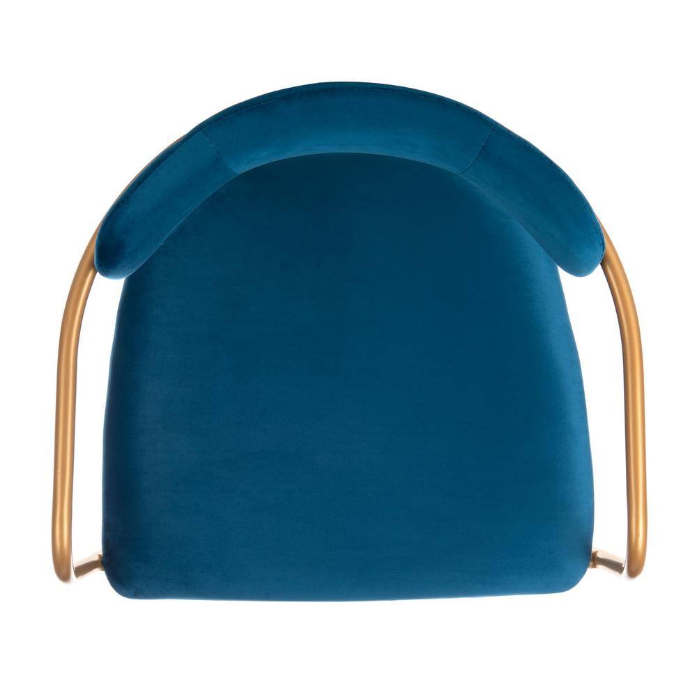 Elegant Navy Velvet and Gold Metal Upholstered Arm Chair