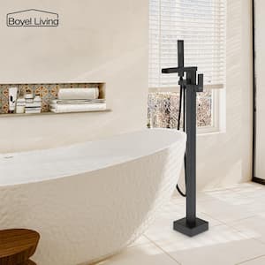 2.4 GPM Single-Handle Floor Mount Freestanding Tub Faucet with Hand Shower and Built-in Valve in Matte Black