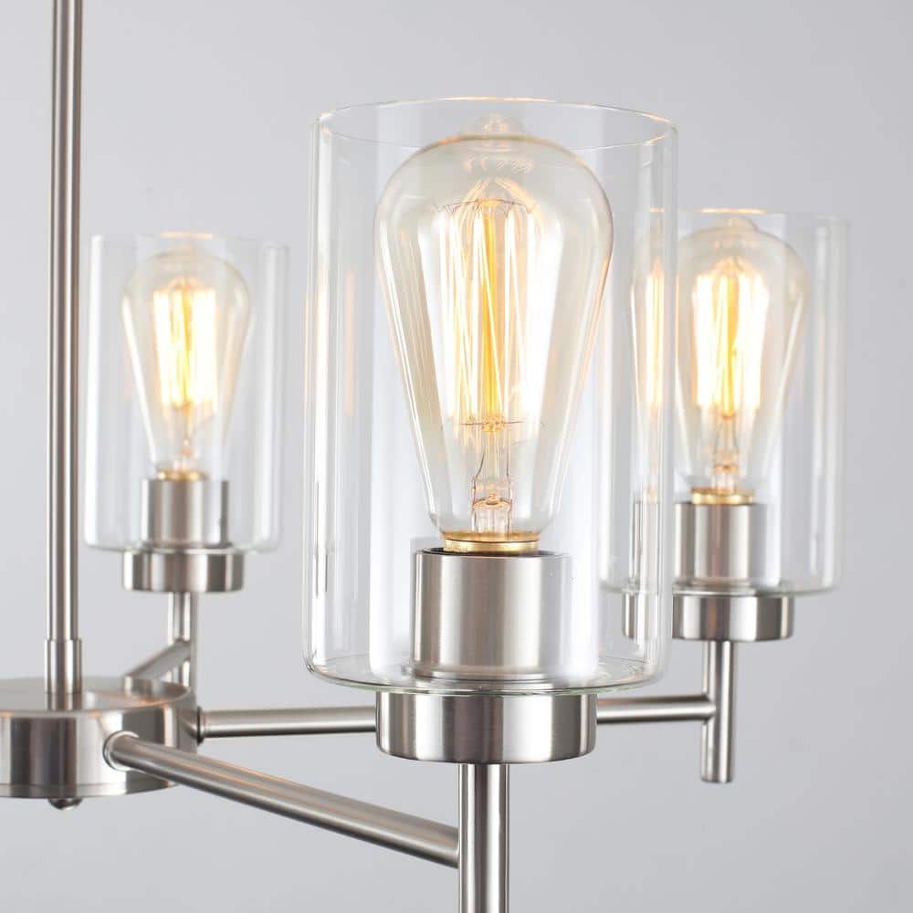 Nickel 5-Light Kitchen Island Chandelier with Clear Glass Shades
