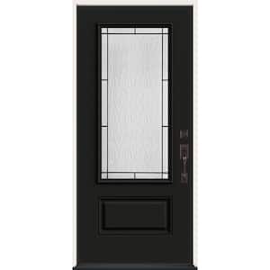 36 in. x 80 in. Left-Hand 3/4 Lite Decorative Glass Wendover Black Fiberglass Prehung Front Door