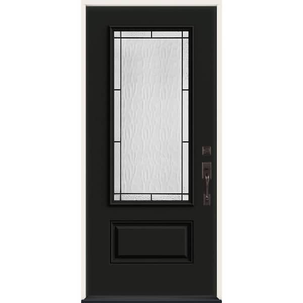JELD-WEN 36 in. x 80 in. Left-Hand 3/4 Lite Decorative Glass Wendover Black Fiberglass Prehung Front Door