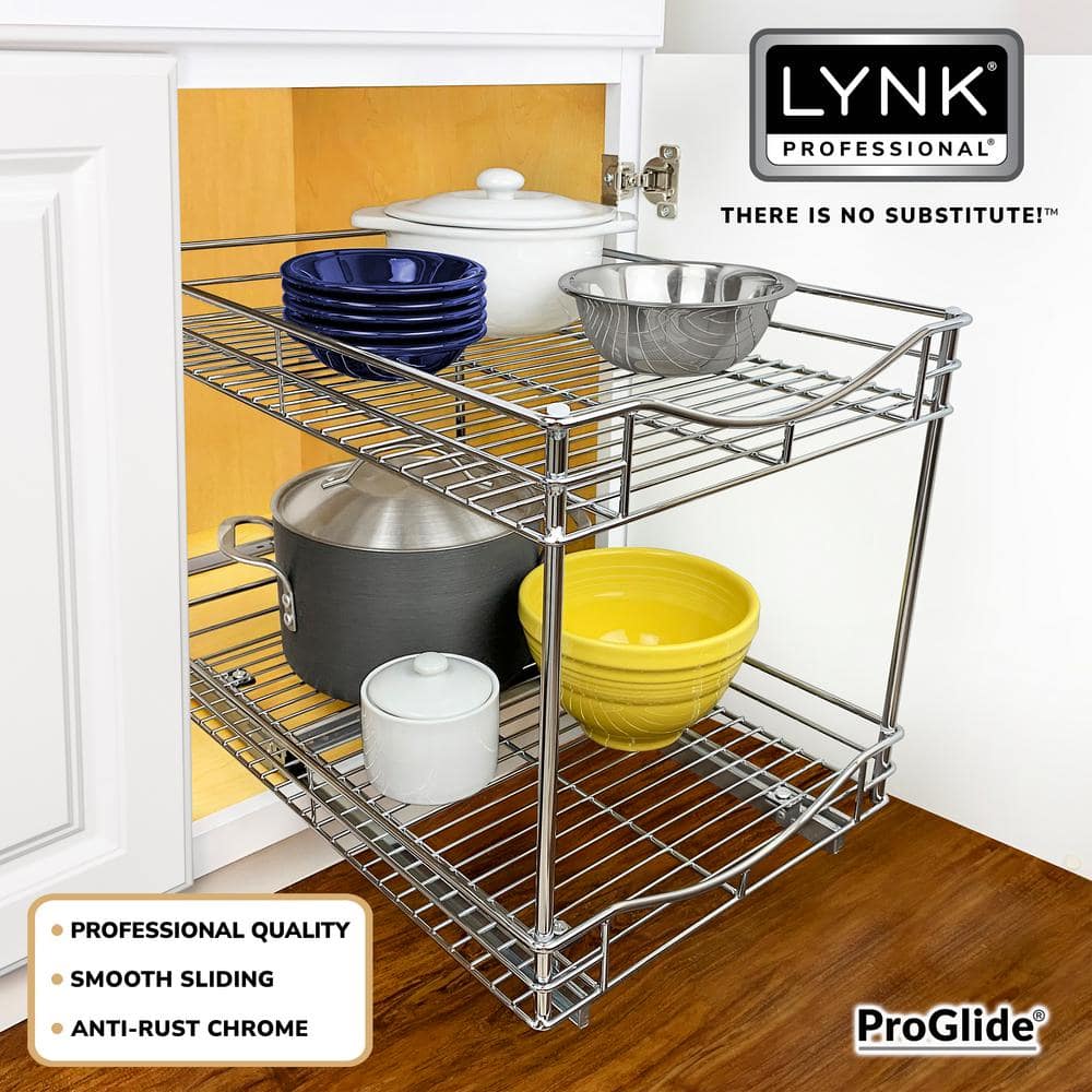 Lynk Professional Chrome Double Tier Slide Out Shelf Organizer