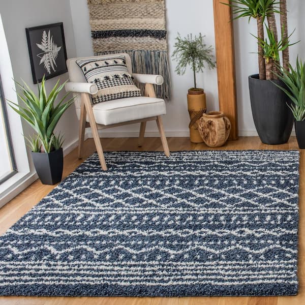 Arizona Shag Slate Blue/Ivory 3 ft. x 3 ft. Geometric Lodge Square Area Rug