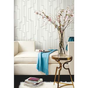 Geo Circuits Grey Vinyl Peel and Stick Matte Wallpaper 30.75 sq. ft.