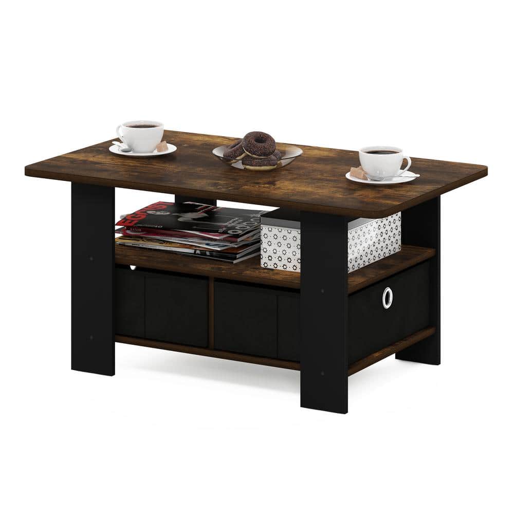 Amber Pine Rectangular Coffee Table with Storage Bin