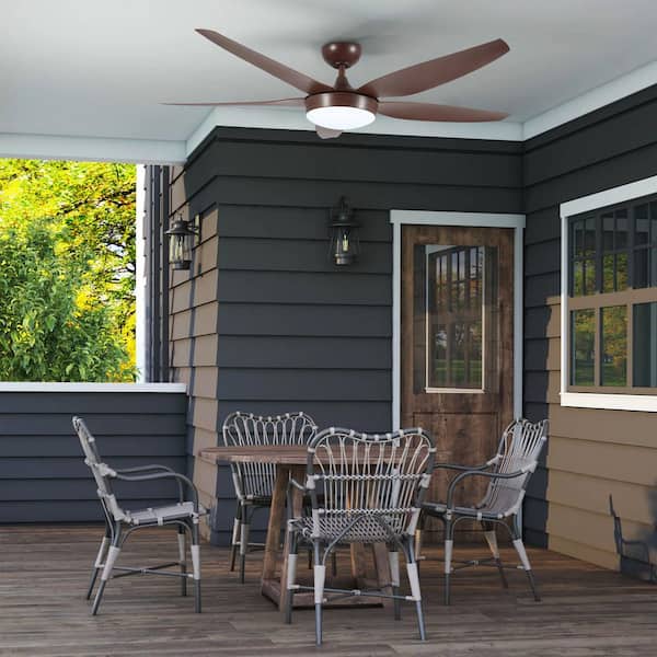 56 in. Reddish Brown Indoor Ceiling Fan with Light Remote Control Quiet DC Motor 5 ABS Blade 6-Speed Levels