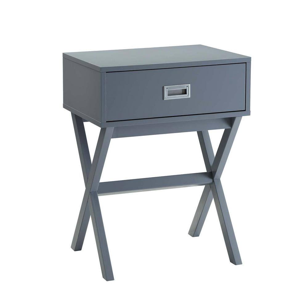 Modern Gray Wood Square End Table with Large Storage Drawer
