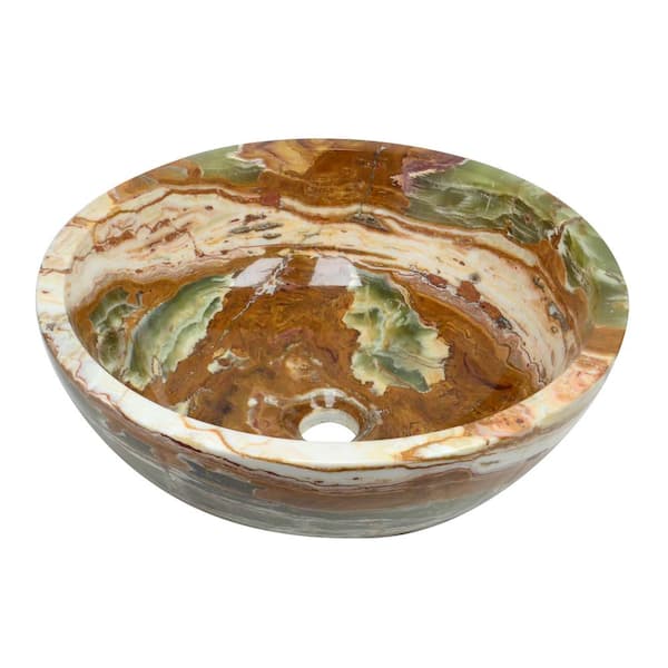 Onyx Marble Designs Round Onyx Stone Vessel Sink in Dark Green