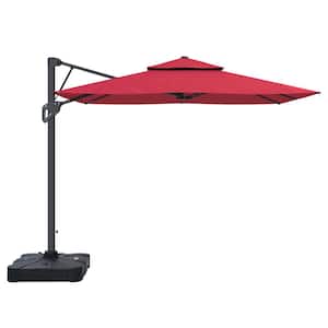 10 ft. x 10 ft. Outdoor Pneumatic Lever Cantilever Umbrella Patio Umbrella in Red with Umbrella Base
