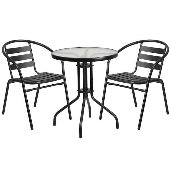 Carnegy Avenue Clear/Black 3-Piece Glass Round Outdoor Bistro Set