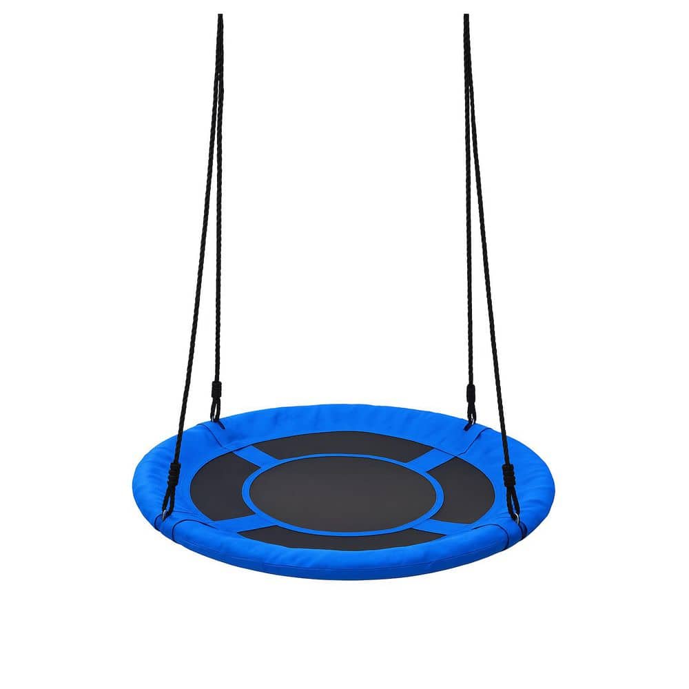 Blue All-Weather Textilene Fabric Saucer Swing w/ 2 Tree Hanging