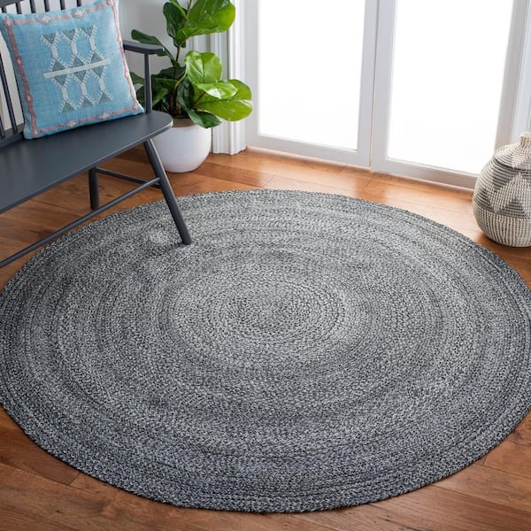 Cape Cod Charcoal Doormat 3 ft. x 3 ft. Braided Solid Color Round Area Rug