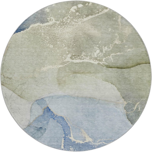 Dream Shag Premium Machine Washable Abstract ADS517 Blue 8 ft. x 8 ft. Round Rug