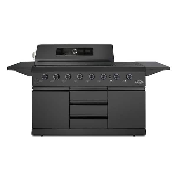 58 in. Newport Collection 8-Burner Propane Gas Grill, Side Griddle, Infrared Rotisserie, Knob LEDs, Matte Black