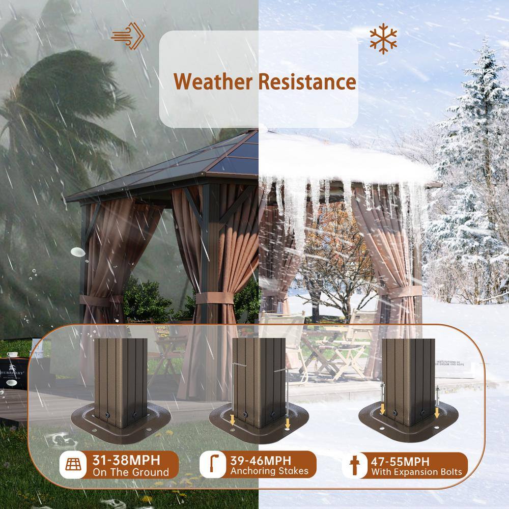 Aoxun 10' x 10' Brown Aluminum Gazebo with Curtains and Netting