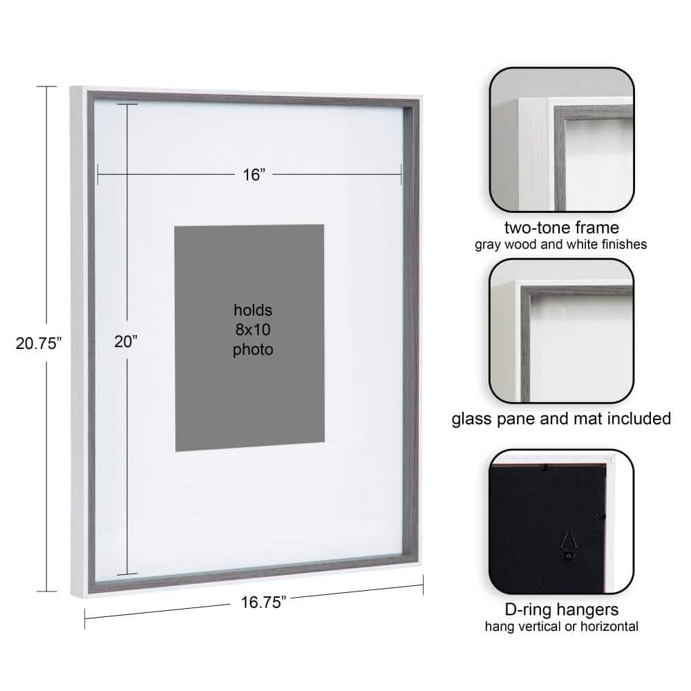 Gray and White Wood 16x20 Matted Photo Frame Set