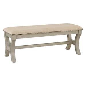 Monaco 48 in. Bedroom Bench in Linen Fabric with White Wash Base