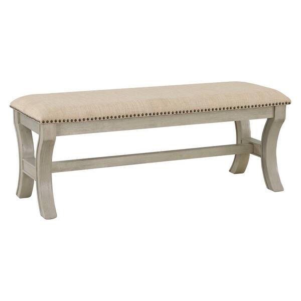 OSP Home Furnishings Monaco 48 in. Bedroom Bench in Linen Fabric with White Wash Base