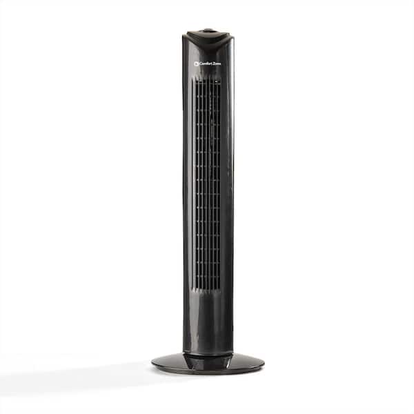 32 in. 3-Speed Electric Oscillating Tower Fan in Black, 10 in. Diameter Base, Portable, Quiet