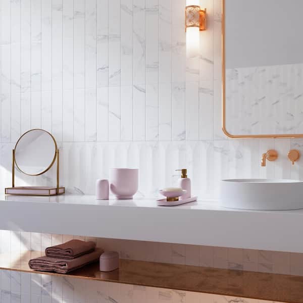 Paloma Calacatta Liso 2.95 in. x 11.81 in. Satin Ceramic Subway Wall Tile (10.76 sq. ft./Case)