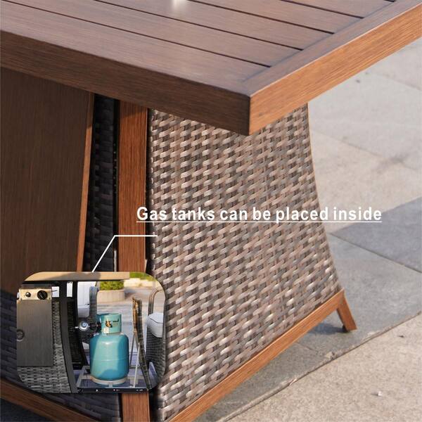 Brown Wicker Outdoor Gas Fire Pit Table with Ice Bucket Brown Wicker Outdoor Gas Fire Pit Table with Ice Bucket