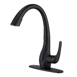 Single-Handle Dual Function Mid Arc Pull-Down Sprayer Kitchen Faucet Deck Mount Kitchen Faucet in Matte Black