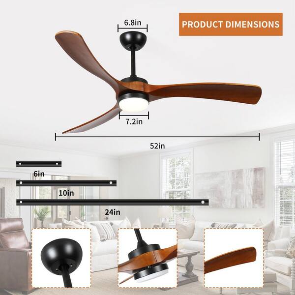 ゆゅ　chan Jushua 52 in. 3-Light Indoor Solid Wood Leaf Quiet Ceiling