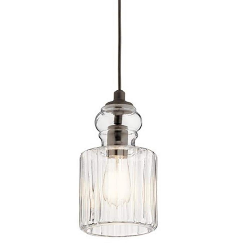 Olde Bronze Riviera Mini Pendant with Clear Ribbed Glass Shade