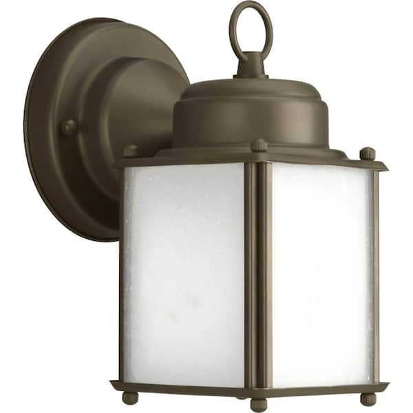 Progress Lighting Roman Coach Collection 1-Light Antique Bronze Etched Seeded Glass Traditional Outdoor Small Wall Lantern Light