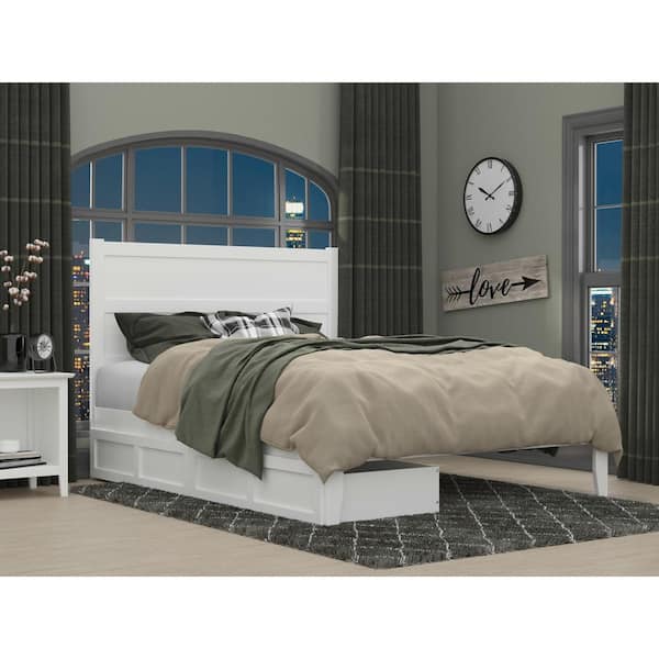 AFI NoHo White Queen Solid Wood Storage Platform Bed with 2 Drawers