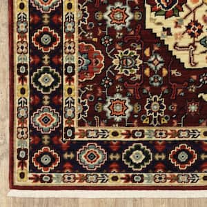 Red Ivory Blue and Orange 2 ft. x 6 ft. Oriental Power Loom Stain Resistant Fringe with Runner Rug