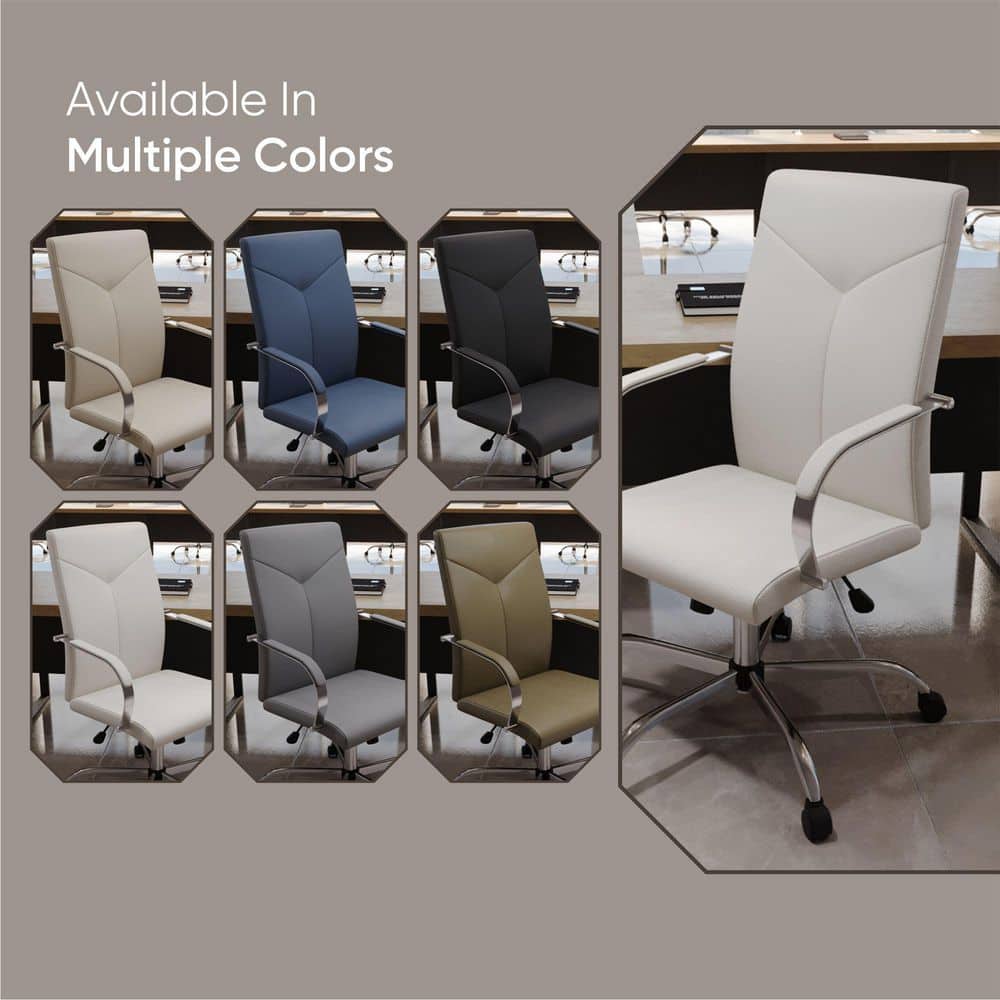 White High-Back Leather Executive Swivel Office Chair